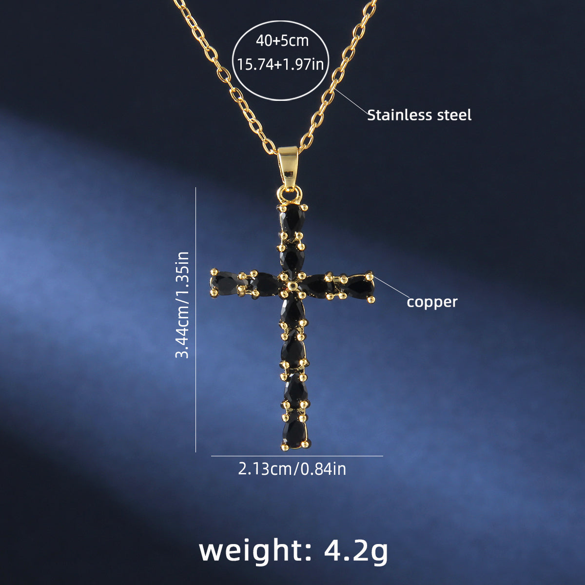 201 Stainless Steel Copper Gold Plated Retro Luxurious Commute Inlay Cross Zircon Pendant Necklace