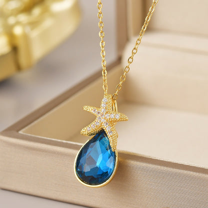 Wholesale Jewelry Simple Style Heart Shape Flower Butterfly Titanium Steel Gem Irregular Plating Pendant Necklace