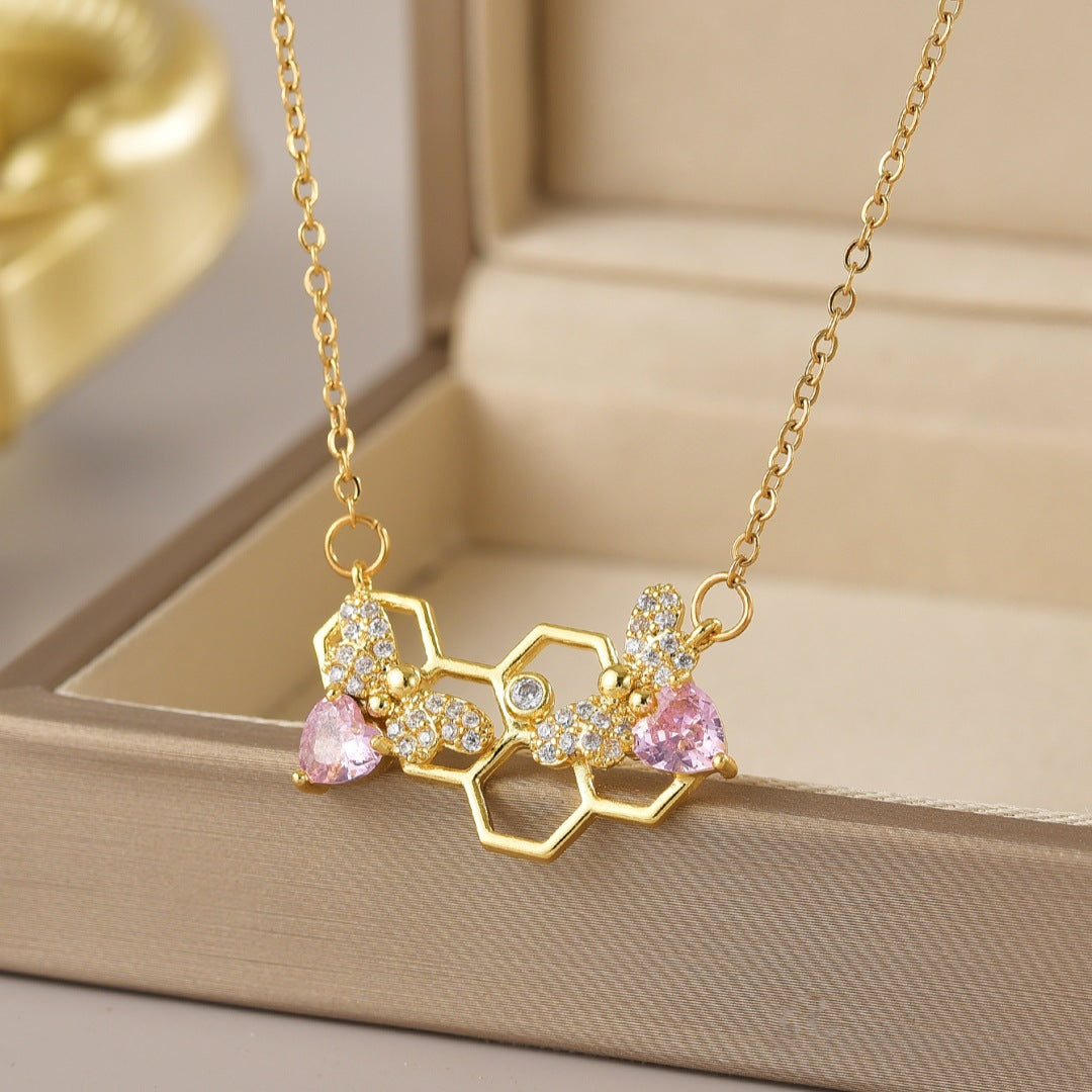 Wholesale Jewelry Simple Style Heart Shape Flower Bow Knot Titanium Steel Irregular Plating Pendant Necklace