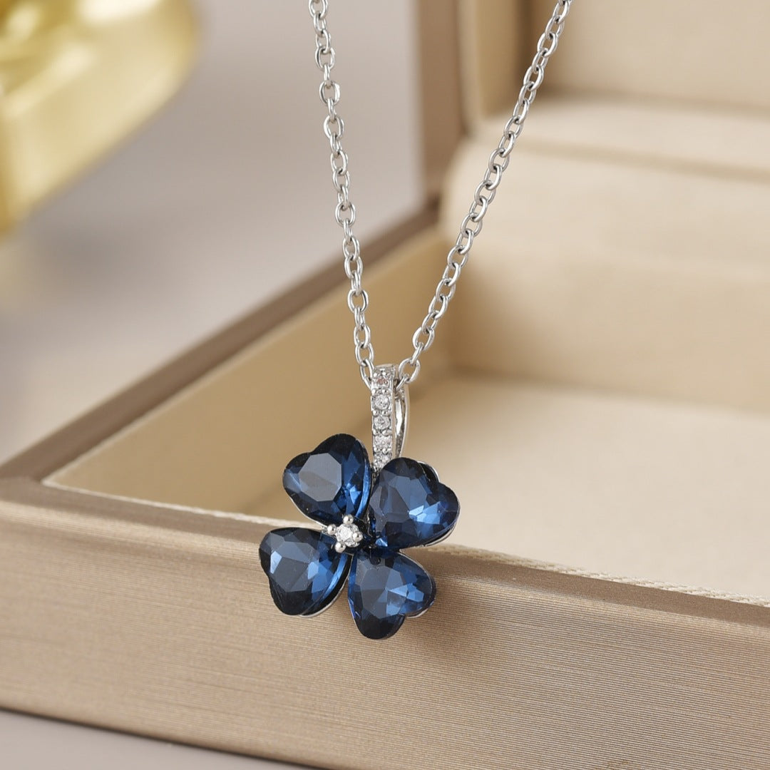 Wholesale Jewelry Simple Style Heart Shape Flower Butterfly Titanium Steel Gem Irregular Plating Pendant Necklace