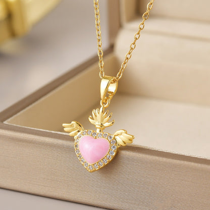 Wholesale Jewelry Simple Style Heart Shape Flower Butterfly Titanium Steel Gem Irregular Plating Pendant Necklace