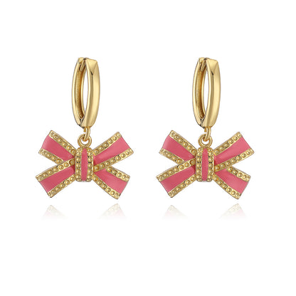 Copper 18K Gold Plated IG Style Elegant Sweet Enamel Plating Bow Knot Earrings Necklace