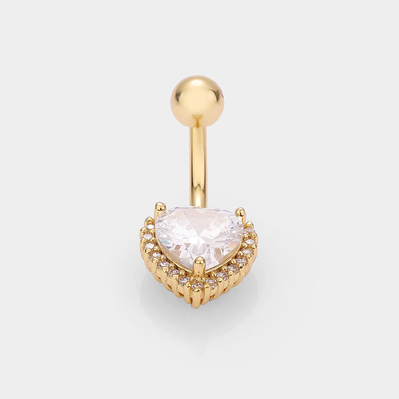 1 Piece Belly Rings Simple Style Classic Style Heart Shape Cat 316L Stainless Steel  Plating Inlay Zircon 14K Gold Plated Belly Rings