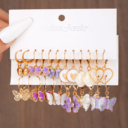 1 Set IG Style Cute Heart Shape Butterfly Enamel Inlay Alloy Resin Shell Drop Earrings