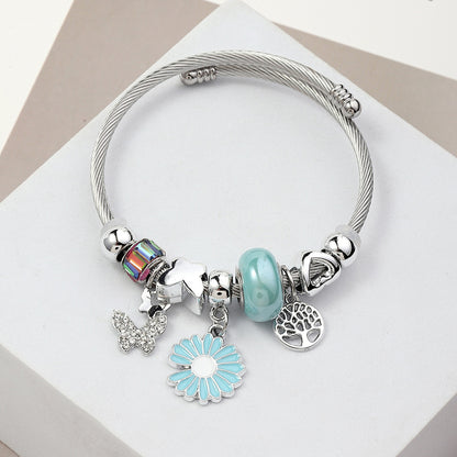 Pastoral Life Tree Butterfly Daisy 304 Stainless Steel Alloy Plastic Wholesale Bangle