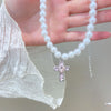 Y2K Sweet Cool Style Cross Heart Shape Imitation Pearl Alloy Wholesale Pendant Necklace