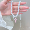 Y2K Sweet Cool Style Cross Heart Shape Imitation Pearl Alloy Wholesale Pendant Necklace