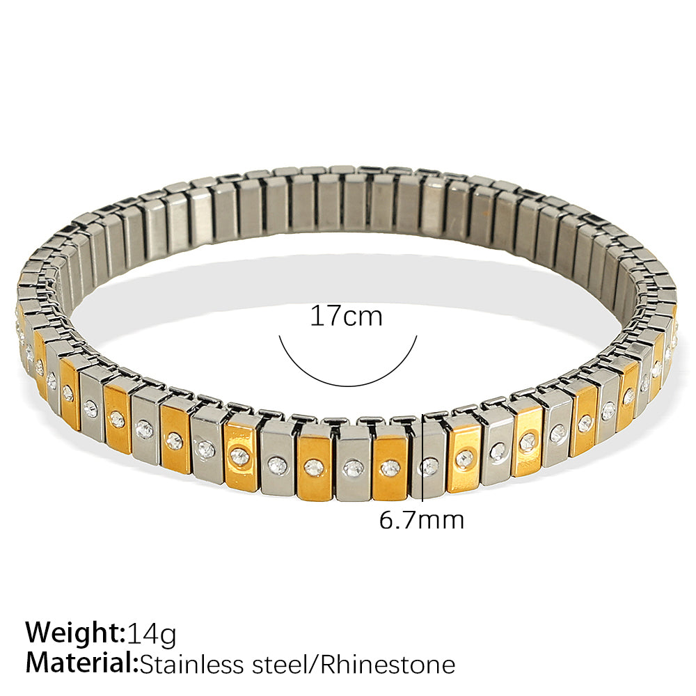 Wholesale Jewelry IG Style Retro Simple Style Circle 304 Stainless Steel Rhinestones 18K Gold Plated Polishing Inlay Rings Bracelets