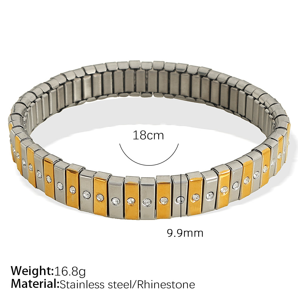 Wholesale Jewelry IG Style Retro Simple Style Circle 304 Stainless Steel Rhinestones 18K Gold Plated Polishing Inlay Rings Bracelets