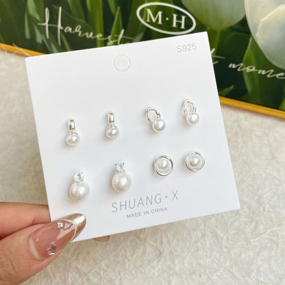 Elegant Geometric Inlay Alloy Pearl Ear Studs