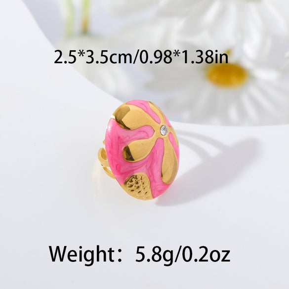 1 Pair Retro Sweet Simple Style Oval Enamel Plating 304 Stainless Steel Zircon 14K Gold Plated Ear Studs