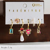 1 Set Y2K Yakemiyou Sweet Heart Shape Bow Knot Enamel Inlay Copper Pearl Zircon 14K Gold Plated Drop Earrings