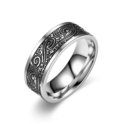 Elegant Geometric Titanium Steel Polishing Carving Unisex Rings