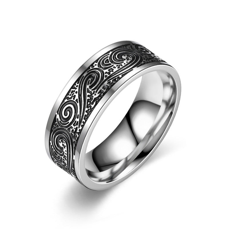 Elegant Geometric Titanium Steel Polishing Carving Unisex Rings