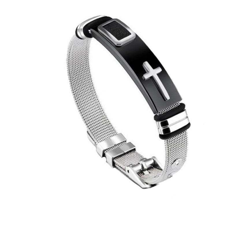 Casual Simple Style Cross Titanium Steel Men'S Bangle