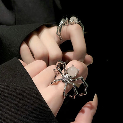 Gothic Hip-Hop Retro Spider Alloy Plating Inlay Moonstone Unisex Open Rings