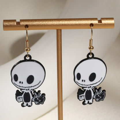 Funny Skull Alloy Halloween Unisex Earrings Necklace Jewelry Set