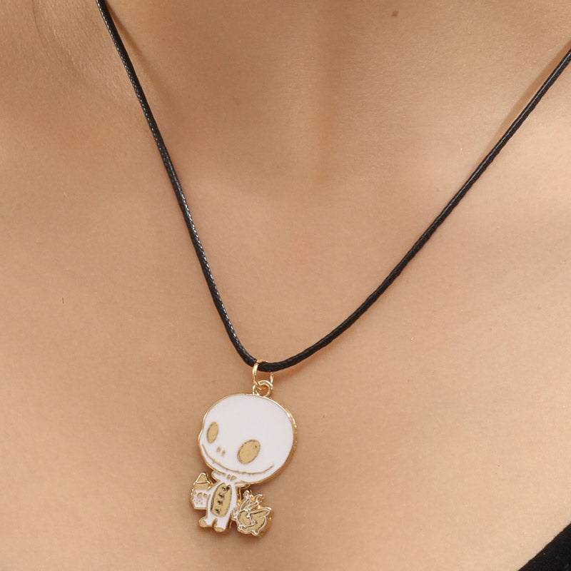 Funny Skull Alloy Halloween Unisex Earrings Necklace Jewelry Set