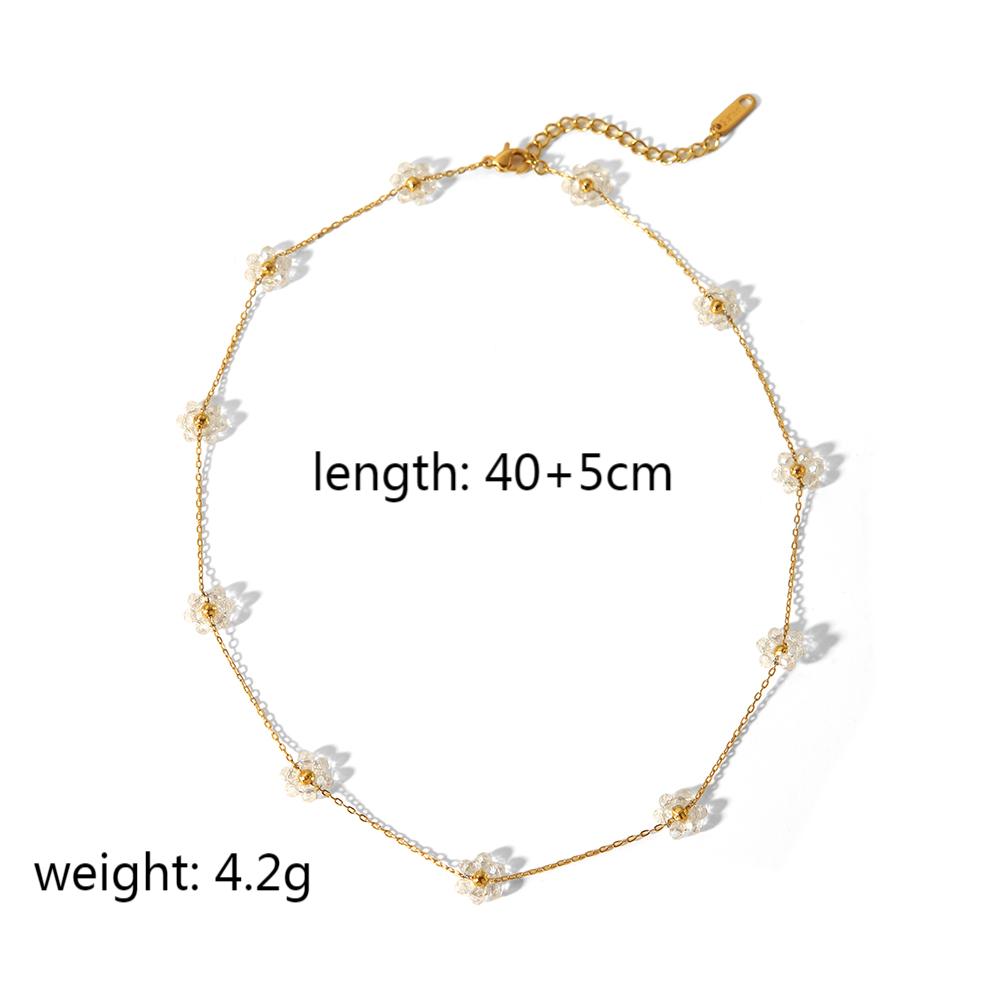 Wholesale Jewelry Sweet Simple Style Flower 304 Stainless Steel 18K Gold Plated Beaded Polishing Bracelets Necklace