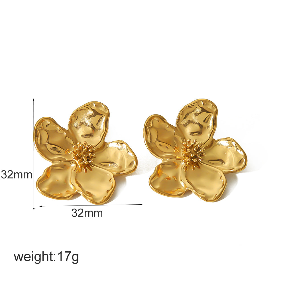 1 Pair Vintage Style Flower Polishing Plating Inlay 304 Stainless Steel Artificial Pearls 18K Gold Plated Ear Studs