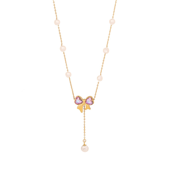 Wholesale Jewelry Casual Elegant Bow Knot 304 Stainless Steel Glass 18K Gold Plated Pearl Bracelets Earrings Necklace