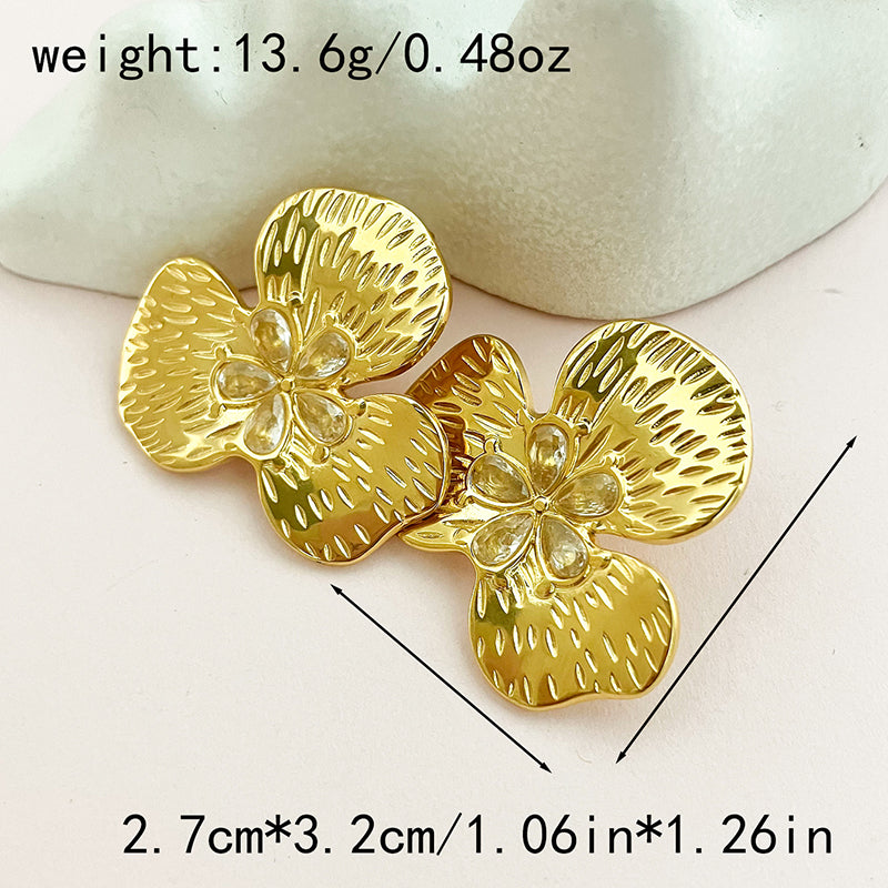 1 Pair Simple Style Classic Style Flower Plating Inlay 304 Stainless Steel Pearl Zircon 14K Gold Plated Ear Studs