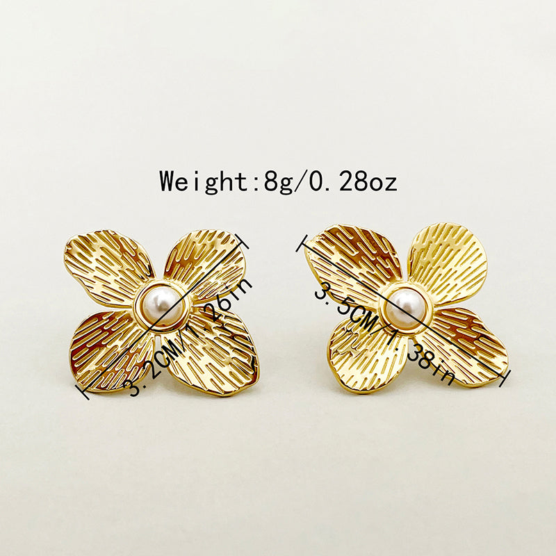 1 Pair Simple Style Classic Style Flower Plating Inlay 304 Stainless Steel Pearl Zircon 14K Gold Plated Ear Studs