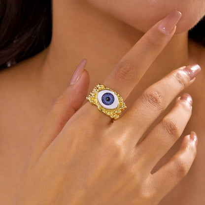 Hip-Hop Oversized Eye Alloy Inlay Resin Halloween Unisex Open Rings