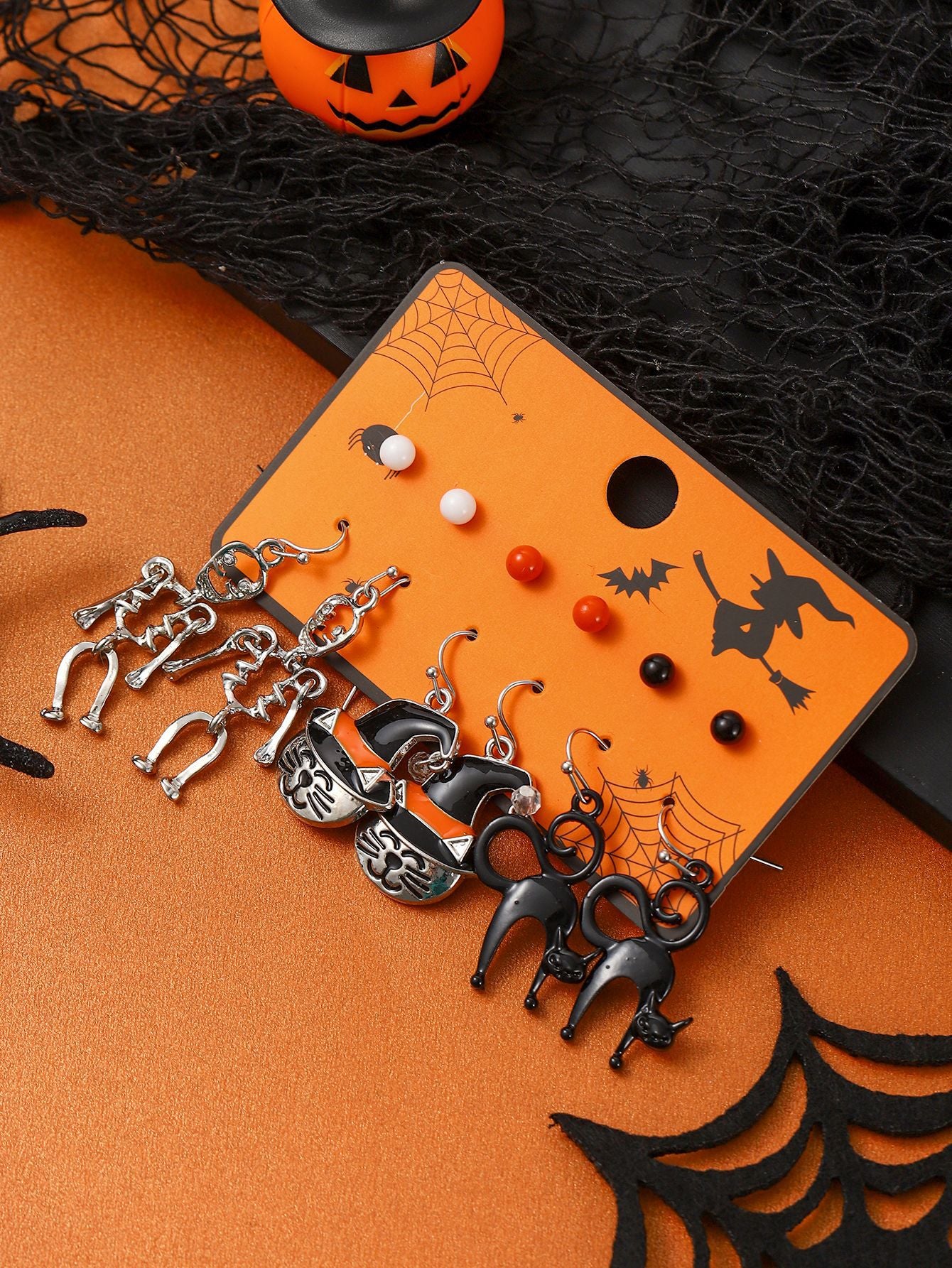 1 Set Cartoon Style Cute Halloween Pattern Pumpkin Skull Plating Alloy Drop Earrings Ear Studs