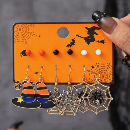 1 Set Cartoon Style Cute Halloween Pattern Pumpkin Skull Plating Alloy Drop Earrings Ear Studs