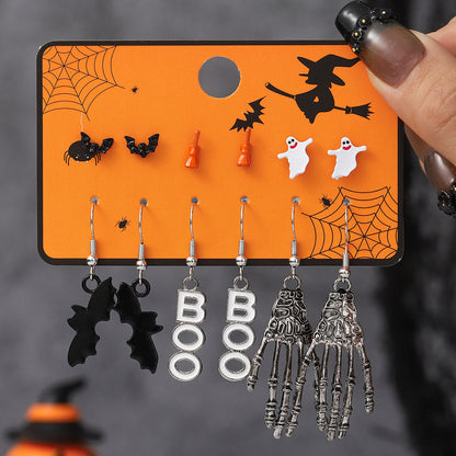 1 Set Cartoon Style Cute Halloween Pattern Pumpkin Skull Plating Alloy Drop Earrings Ear Studs