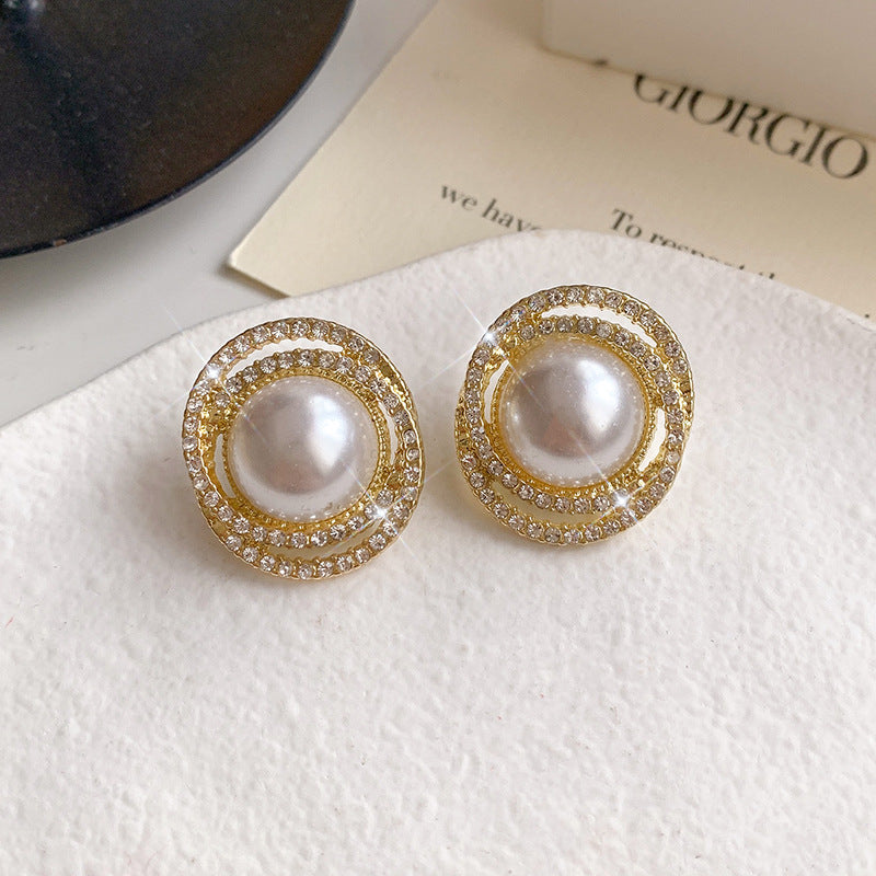 1 Pair Simple Style Round Inlay Alloy Zircon Ear Studs