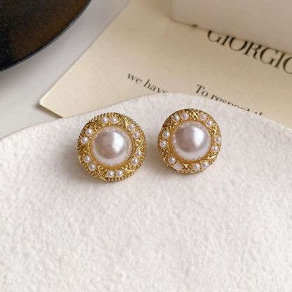 1 Pair Simple Style Round Inlay Alloy Zircon Ear Studs