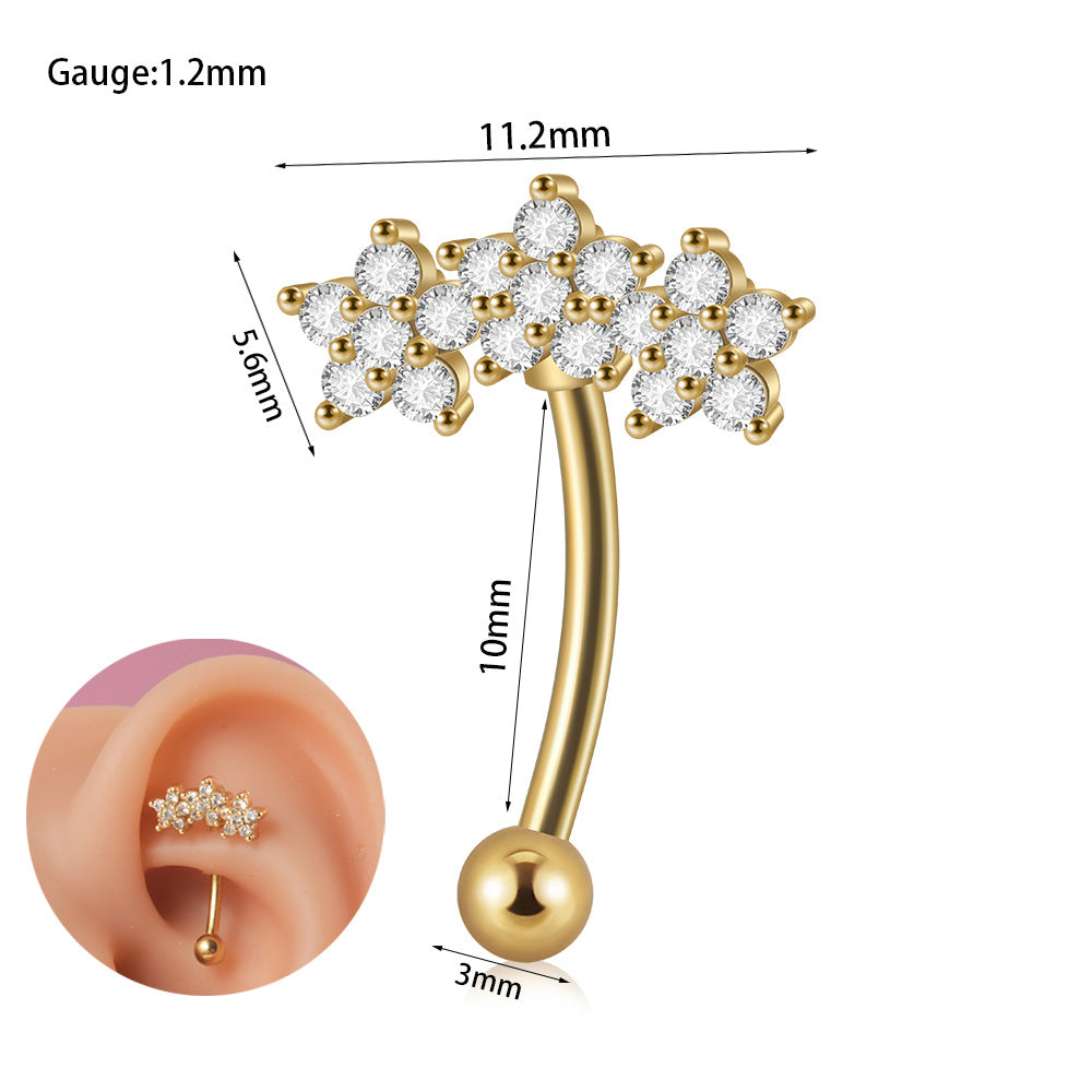 1 Piece Ear Cartilage Rings & Studs Casual Tropical Sweet Heart Shape Flower Butterfly 304 Stainless Steel Polishing Inlay Zircon 18K Gold Plated Lip Rings Ear Cartilage Rings & Studs