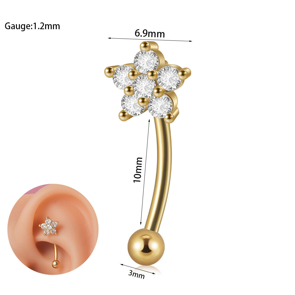 1 Piece Ear Cartilage Rings & Studs Casual Tropical Sweet Heart Shape Flower Butterfly 304 Stainless Steel Polishing Inlay Zircon 18K Gold Plated Lip Rings Ear Cartilage Rings & Studs