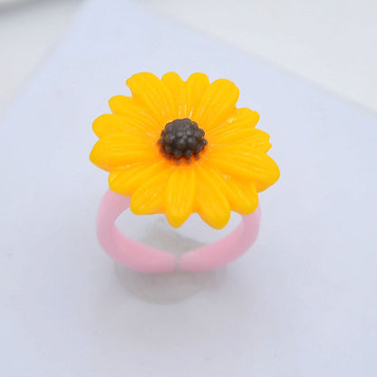 Children's Cartoon Resin Ring Candy Color Ring Korean Style Cute Pink Little Girl Jewelry Small Gift Ring