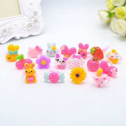 Children's Cartoon Resin Ring Candy Color Ring Korean Style Cute Pink Little Girl Jewelry Small Gift Ring