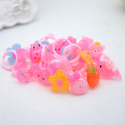 Children's Cartoon Resin Ring Candy Color Ring Korean Style Cute Pink Little Girl Jewelry Small Gift Ring