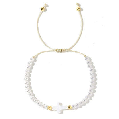 Simple Style Geometric Imitation Pearl Wholesale Drawstring Bracelets