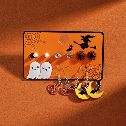 1 Set Cartoon Style Cute Halloween Pattern Pumpkin Skull Plating Alloy Drop Earrings Ear Studs