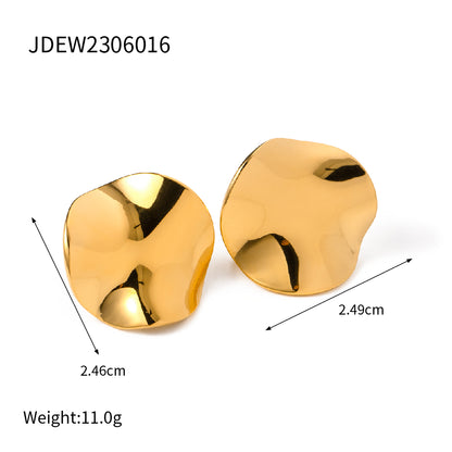 Wholesale Jewelry Vacation Simple Style IG Style Irregular Round 304 Stainless Steel 18K Gold Plated Pleated Rings Earrings