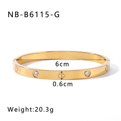 Vintage Style Simple Style Classic Style Geometric Heart Shape 304 Stainless Steel 18K Gold Plated Zircon Bangle In Bulk