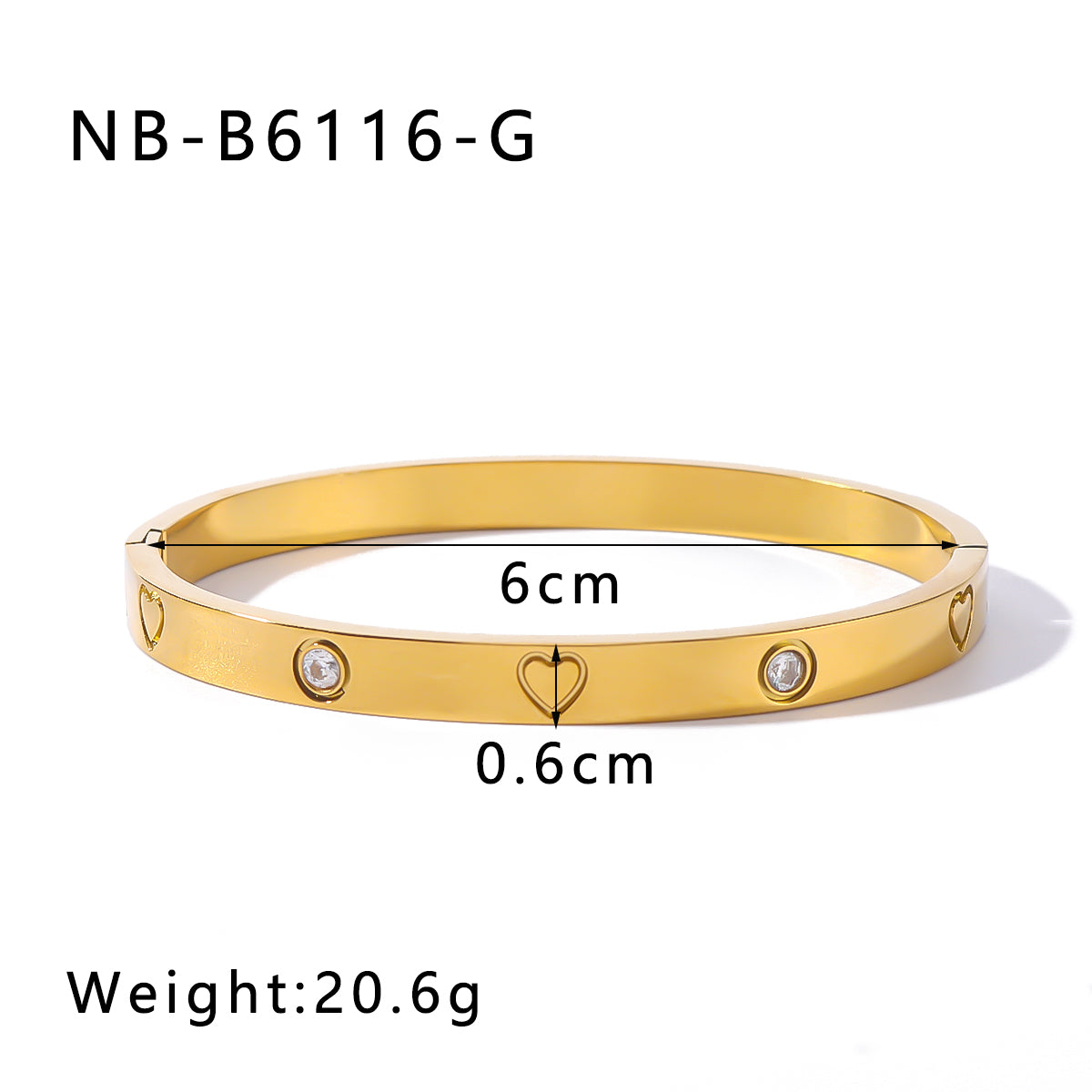 Vintage Style Simple Style Classic Style Geometric Heart Shape 304 Stainless Steel 18K Gold Plated Zircon Bangle In Bulk