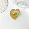 Wholesale Jewelry Classic Style Heart Shape Titanium Steel Artificial Pearls Turquoise Enamel Plating Inlay Adjustable Ring