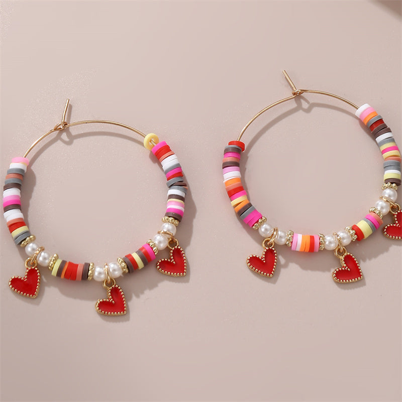 1 Pair Simple Style Classic Style Heart Shape Beaded Alloy Earrings