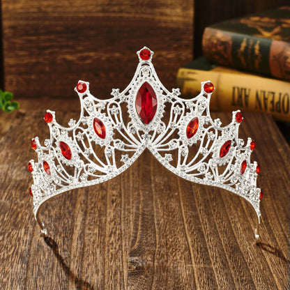 Elegant Lady Crown Alloy Plating Inlay Artificial Gemstones Crown