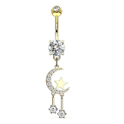 1 Piece Belly Rings Simple Style Moon 316 Stainless Steel  Inlay Zircon