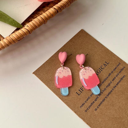 New Fashion Summer Ice Cream Girly Cute Earrings Niche Pink Ice Cream Fun Acrylic Ear Clip