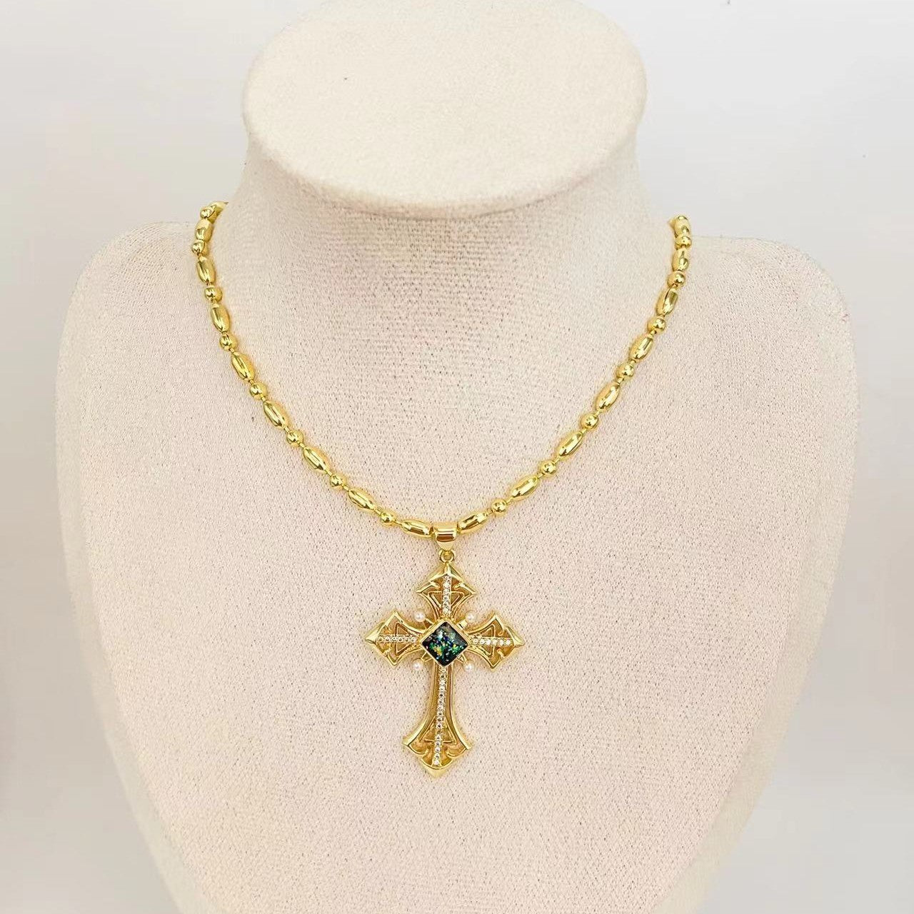 Mother Pearl Shellfish Copper Plating Cross Pendant Necklace