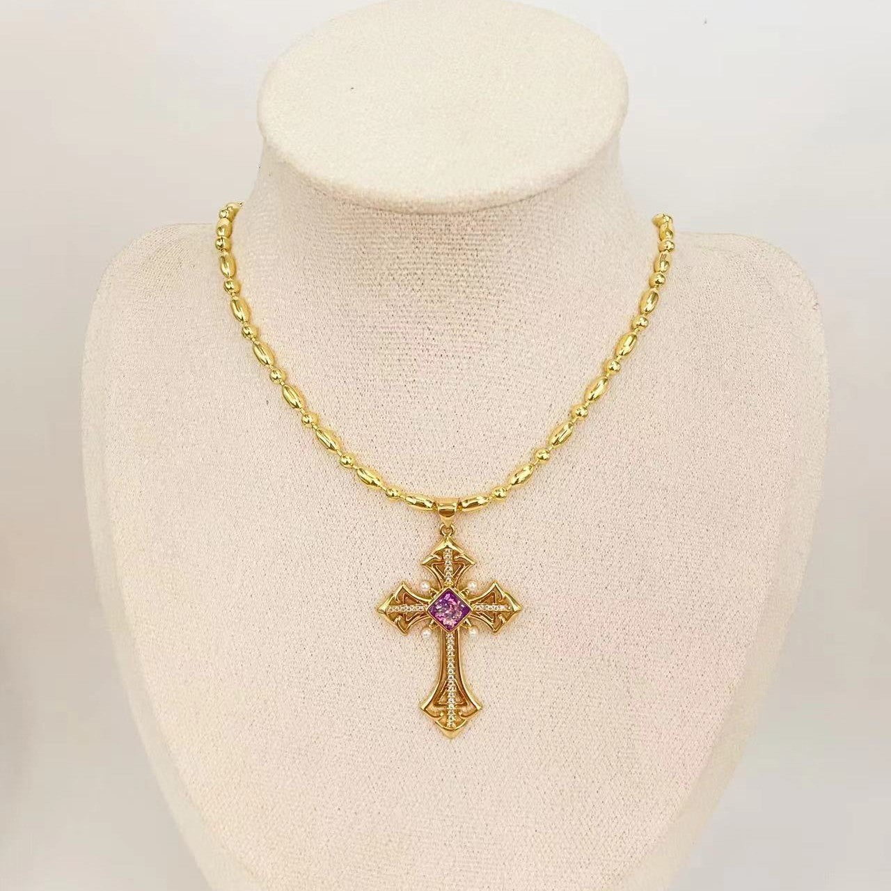 Mother Pearl Shellfish Copper Plating Cross Pendant Necklace